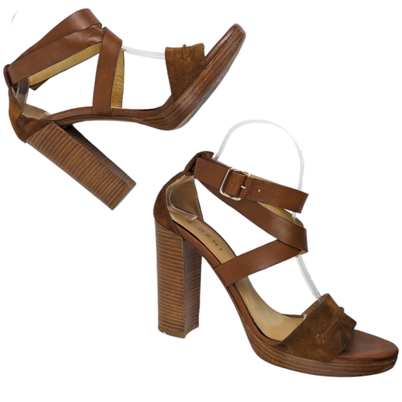 M. Gemi Aperto Women's Size 39.5 US 9 Brown Leather Suede Platform Heel Sandals - Picture 1 of 15
